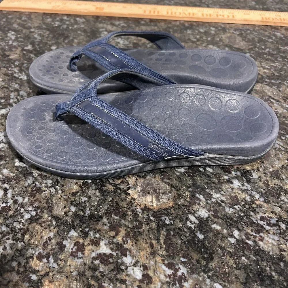 Vionic Orthaheel Flip Flop Sandals Womens 8 Navy Solid Nylon Straps Slip On